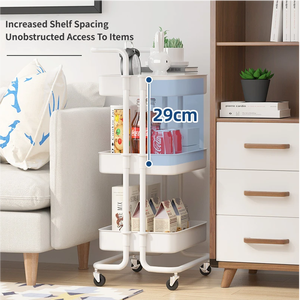 Chariot utilitaire à 3 niveaux en maille avec poignée et roues verrouillables, étagères de rangement multifonctionnelles pour la cuisine, le salon, le bureau - Product Image 4