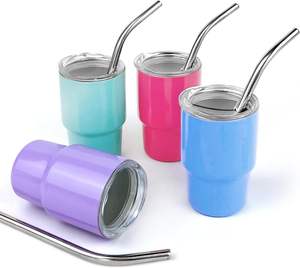 Mini-gobelet isotherme de 3 oz avec paille et couvercle en acier inoxydable, vierge pour sublimation, pour mariages, fêtes et anniversaires - Product Image 1