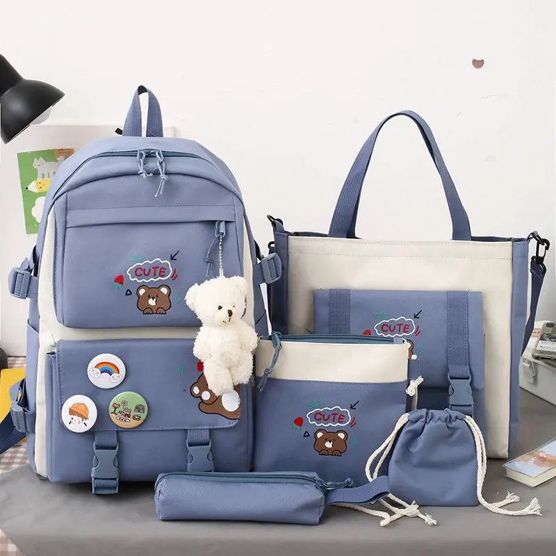 5 piece set School Bag For Girls Multifunctional Student Book Bags Large Capacity Teen Girl Schoolbag Casual Women Backpack