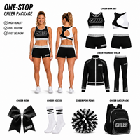 Ensemble de soutien-gorge et short de cheerleading personnalisé noir et blanc avec logo en strass et dos croisé à découpe en goutte d'eau pour l'entraînement