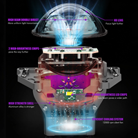 Lentille de projecteur Bi-LED Espumoso 3.0 pouces Double Direct 50W 60W 80W 12V 6000K pour phare de voiture avec refroidissement par ventilateur, lentille Bi-LED OEM