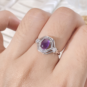 YBO, venta directa, joyería fina, anillos de dedo de Plata de Ley 925 para mujer con corte ovalado Natural amatista CZ para bodas - Product Image 6