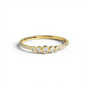 แหวนแต่งงานเพชรแท้ฝังขอบทอง 18K แบบ Pave Shank ประดับเพชรไล่ระดับทรง Bubble น้ำหนักเบา สามารถซ้อนกันได้ - Product Image 1