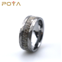 USA Hot Selling Custom Gravur Einfache 8mm facettierte Kante Hirschgeweih Wolfram Ring