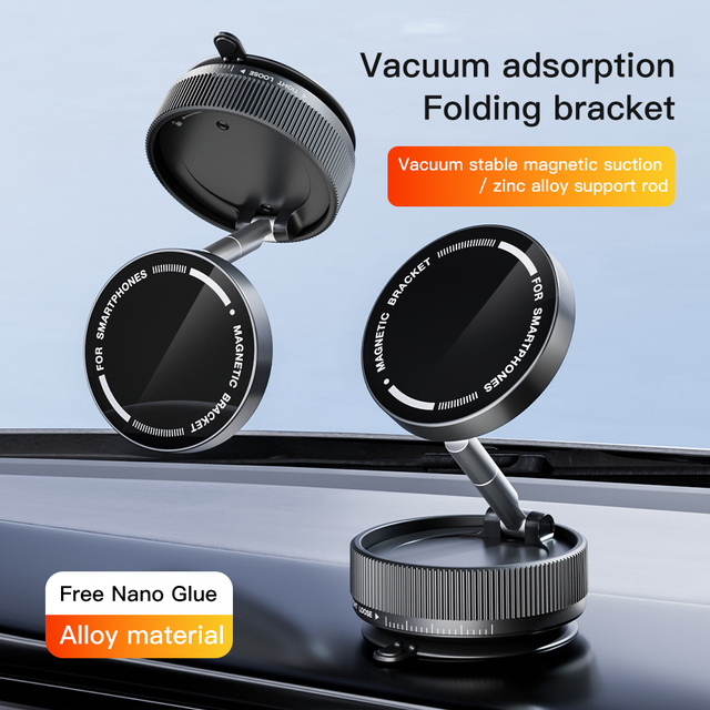 Zinc Alloy High Quality Car Suction Cup Stand Foldable Vacuum Magnetic Suction Phone Holder for iphone 16 15 Pro Max
