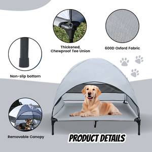 Lit pour chien pliable et imperméable pour l'extérieur avec tente à baldaquin, protection solaire surélevée, maison pour animaux de compagnie - Product Image 3