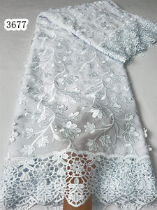 3677 nigérian dubaï autriche coton cristaux brodé dentelle tissu 3DFlower africain suisse Voile dentelle tissu pour élégant <span class=keywords><strong>Dr</strong></span> - Product Image 6