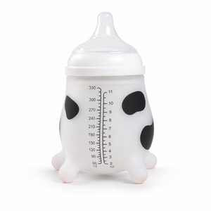 Biberón de Silicona Líquida de Grado Alimenticio con Forma de Vaca, Biberón de Boca Ancha Anticólicos para Bebés, Resistente a Altas Temperaturas - Product Image 1