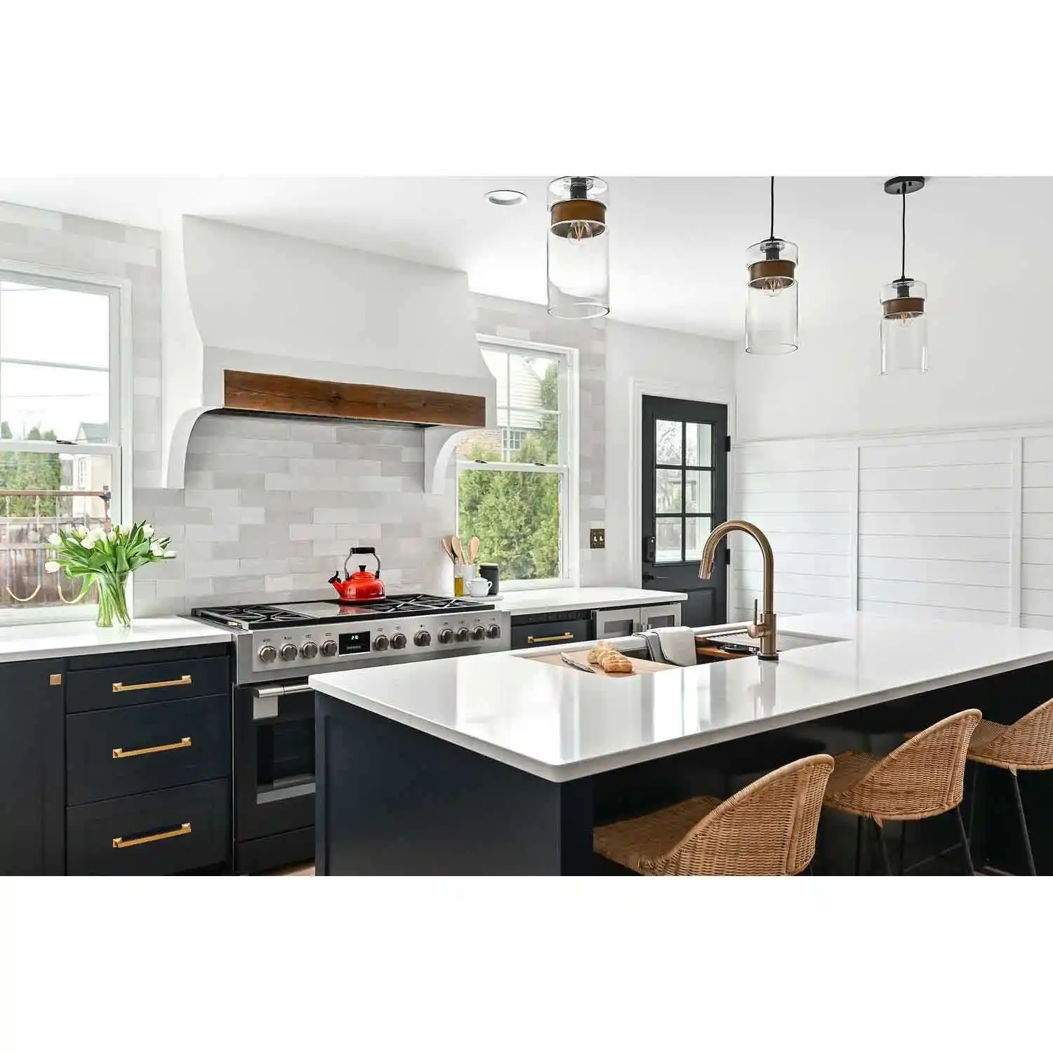 Vermonhouzz Brands Modern America Style Design Massivholz farbe Marmor Arbeits platte Küche Modularer Küchen schrank