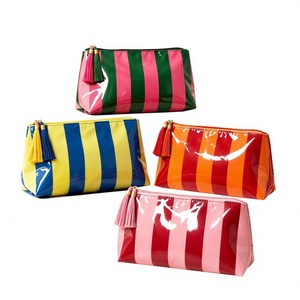Custom PVC Striped Cosmetic <b>Bag</b> <b>Waterproof</b> Makeup Pouch Travel Toiletry Organizer Large Capacity Zipper Storage <b>Bag</b> with Tassel - Product Image 1