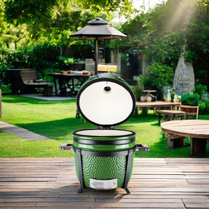 Barbecue Kamado AUPLEX 15 pouces en métal et céramique avec capot en verre haute température et dispositif de sécurité anti-flamme pour usage extérieur - Product Image 1