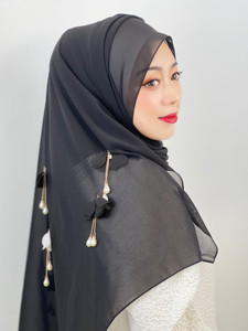 Bufandas de moda de estilo Hada para mujeres del sudeste asiático Malasia 3D flor perla borla gasa Hijab mujeres musulmanas Hijabs - Product Image 5