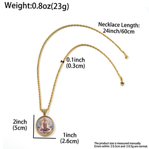 Collares de Moda al por Mayor, Cadenas Finas de Acero Inoxidable, Colgante con Imagen de la Virgen María Coronada, Chapado en Oro de 18k - Product Image 6