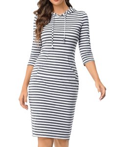 Wholesale Stripe Soft Cotton Oversized Drawstring <strong>Women's</strong> <strong>Sweatshirt</strong> Hoodie <strong>Dress</strong> - Product Image 3