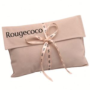 Pochette en velours avec ruban imprimé logo personnalisé, sac à main, vêtements, luxe, coton noir, écologique, durable, emballage cadeau pour cheveux - Product Image 5
