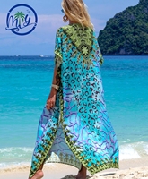 Nouveau style de kaftan personnalisé en polyester imprimé coloré, respirant, pour la plage, style robe, col en V, pour femmes