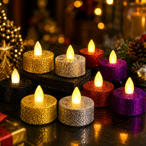 Lot de 2 bougies chauffe-plat LED scintillantes, sans flamme, à lueur jaune chaud vacillante, pour décorations de Noël, de mariages et de fêtes - Product Image 1