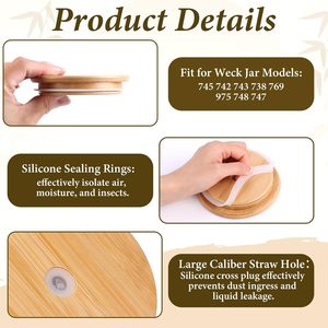 Tapón de Bambú para Vasos de Vidrio con Orificios para Pajitas, para Vasos de Cerveza de 16 Onzas, Boca Regular, Antipolvo, Capacidad Personalizable - Product Image 1