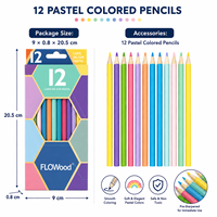 FLOWood – Lot de 12 crayons de couleur pastel pré-affûtés à mine souple en bois pour le dessin et la coloration des enfants à l'école