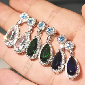 Caoshi 3 Kleuren Bruid Jurk Fashion Oorbellen Verzilverd Cosmetische Populaire Crystal Cz Drop Earring Voor Wedding Vrouwen