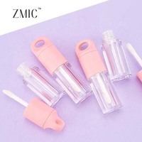 Tubes de brillant à lèvres roses avec breloques, flacon de brillant à lèvres transparent avec trou pour porte-clés, tube de rouge à lèvres liquide rond en plastique avec bouchon