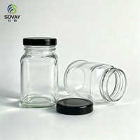 Pot en verre carré haute transparence de 200 ml, récipient en verre réutilisable à ouverture filetée pour la marmelade, les herbes et le stockage de collations sèches
