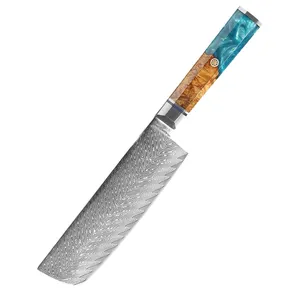 7 inç Cleaver Nakiri bıçak 67 katmanlar şam çelik gykirikiritsuke jilet keskin mutfak pişirme sebze fileto bıçak aracı