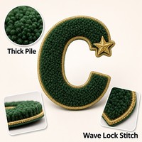 Patch Lettre Chenille C 5 Pouces Vert Forêt Or Broderie 3D Gonflée Étoile Alphabet Thermocollant pour Veste de Baseball Casquette Personnalisée