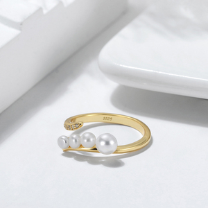 GPR07 RINNTIN Real 925 plata esterlina AAAA CZ cultivadas de agua dulce pera ajustable anillo de oro - Product Image 4