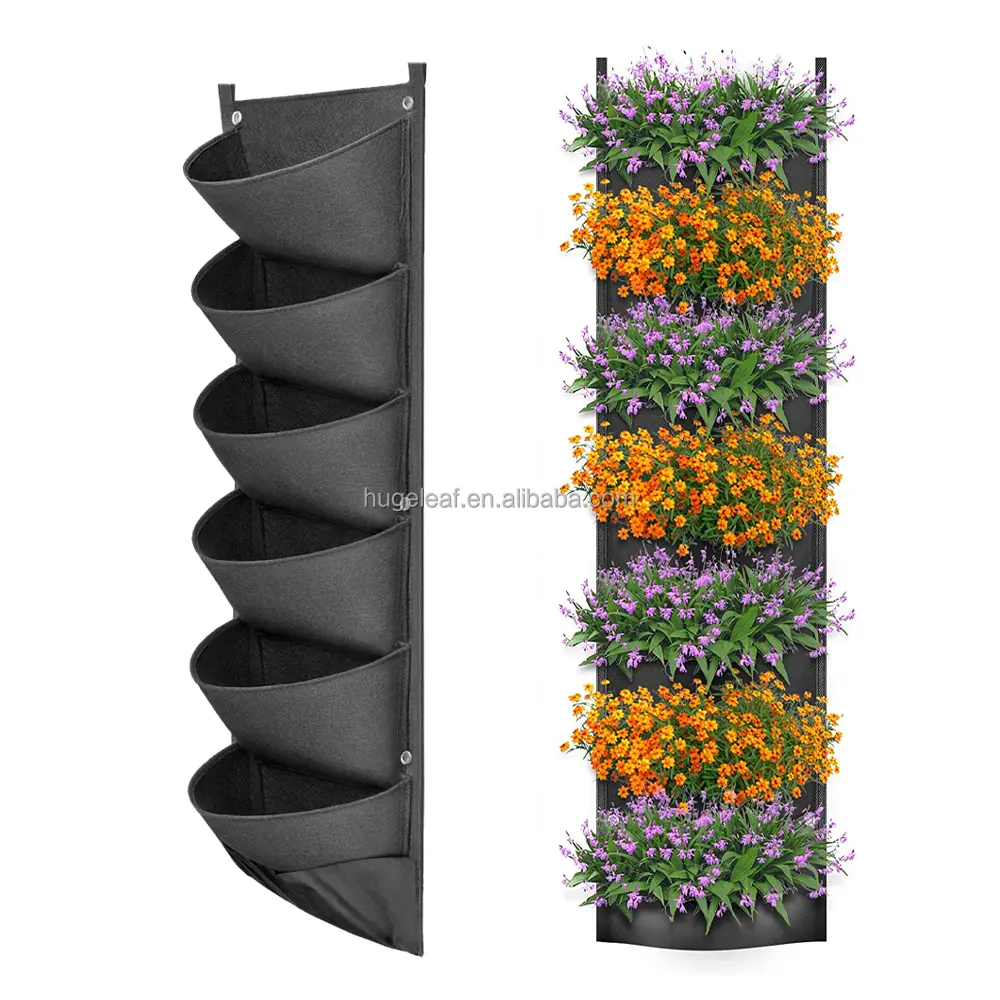 7 saku Pot Pot Pot dinding vertikal, tas penumbuh bunga kain gantung taman