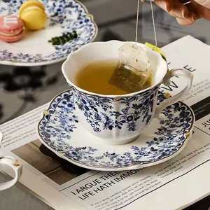 Juego de Tazas de Té de Porcelana Turca Vintage con Diseño Floral, 6.4 oz, Borde Azul y Dorado, Cerámica Ecológica para Té, Café, Espresso, Fiestas, Hogar, Bar, Cafetería - Product Image 3