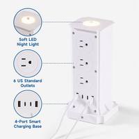 Enchufe de Extensión Vertical con Logotipo Personalizado al por Mayor, Luz Nocturna LED Suave, 4 Puertos USB C PD de Carga Rápida, Protector de Sobretensión 22 AC