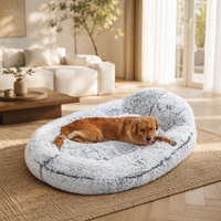 Lit pour chien Fancie Giant Oval, en fourrure longue et pelucheuse, avec éponge haute densité, gris, coussin profond, housse lavable, base antidérapante, pour grands chiens