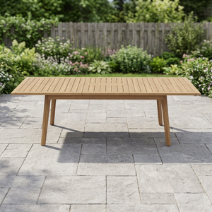 Table de salle à manger moderne en teck pour extérieur, table de patio à lattes, mobilier extensible pour villa et terrasse - Product Image 4