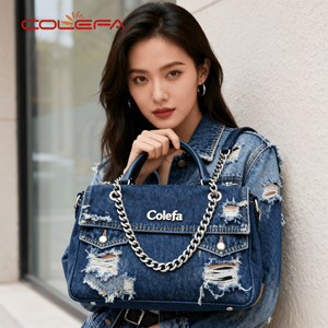 Colefa <span class=keywords><strong>VIP</strong></span> Fashion Half Moon Ladies Shoulder Crossbody Bags Ripped Denim Fabric Bolsos de mujer Diseño dañado Denim Clutch Bag - Product Image 5