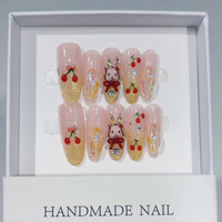 311-315 Faux ongles à presser en acrylique style français, forme stiletto, faits à la main, lot de 10 pièces avec kit de colle pour doigts