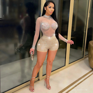 Hot bán dropship đại lý bán lẻ Romper Playsuit 2022 mùa xuân Bán buôn phụ nữ Playsuits Rhinestone jumpsuits Playsuits bodysuits - Product Image 5