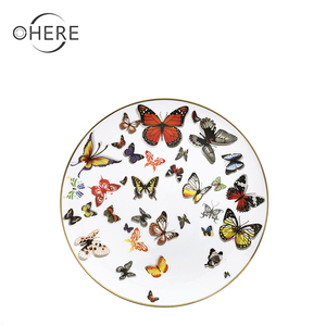 Vendite calde della farfalla di ceramica da tavola di Porcellana del commercio all'ingrosso di Colore Satinato decorazione di cerimonia nuziale set di cena piatti e la tazza con la linea oro - Product Image 4