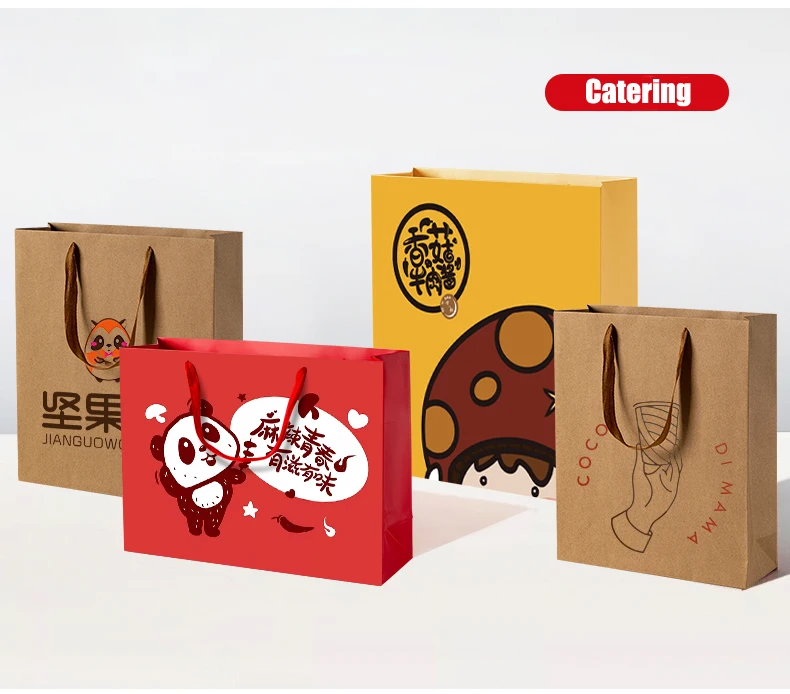 Custom Luxury Cardboard Packaging Brown Kraft Gift Craft Shopping Paper Bag With Ribbon Handles
