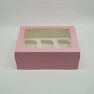 纸杯蛋糕包装盒牛皮纸定制透明矩形蛋糕盒6杯蛋糕