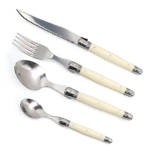 Laguiole Cutlery Set 4piece Steak Knives Forks Soup Spoons Teaspoons Ivory Color Flatware Stainless Steel Tableware