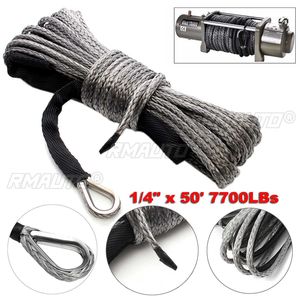 Câble de treuil synthétique de 15 m, 7700 lb, avec gaine, pour ATV, UTV, capstan, gris, pour remorquage, lavage de voiture, entretien automobile - Product Image 1