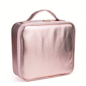 Bolsa de Cosméticos de Piel Sintética Rosa con Cierre y Asa, Redonda, para Viaje, Promocional, con Diseño Liso - Product Image 2
