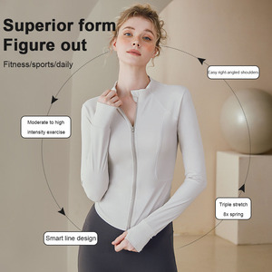 Chaqueta de pista para correr y Yoga con cremallera completa para mujer con agujeros para los pulgares, chaqueta de entrenamiento de manga larga ligera para Fitness, ropa deportiva personalizada - Product Image 4