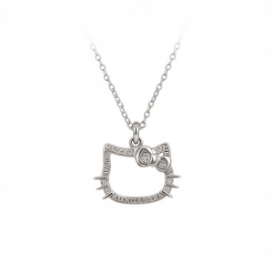 Collier pendentif Hello Kitty en argent 925 plaqué rhodium avec cristaux et strass, design de dessin animé, pour femme, à porter au quotidien, chaîne en boîte - Product Image 1