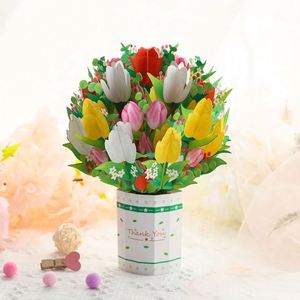 Ventes en gros de cartes pliables 3D en forme de bouquet de tulipes pour les boutiques de fleurs - Product Image 3