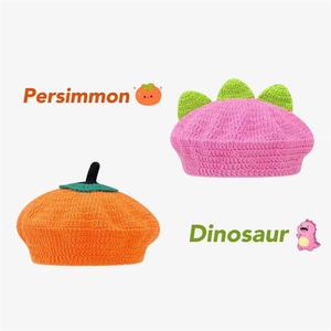 Personnalisé mignon <span class=keywords><strong>petit</strong></span> kaki fait à la main Crochet plaine Dragon dinosaure tricot plat béret chapeau - Product Image 1