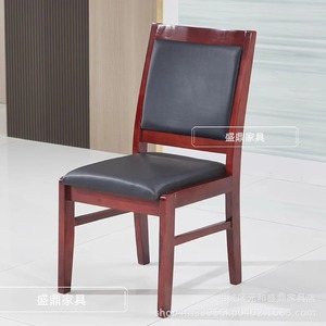 Silla de Conferencia de Madera Maciza con Tapicería de Cuero Negro, Muebles de Oficina 1011-13, Reposabrazos Fijos - Product Image 2