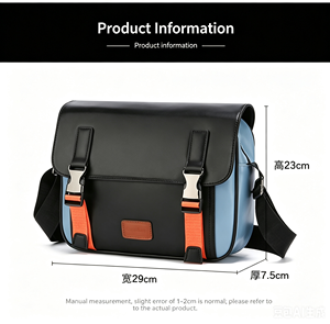 Sac à bandoulière/sacoche en cuir PU pour homme, à blocs de couleur, grande capacité, avec logo personnalisé et motif géométrique, fermeture éclair - Product Image 3