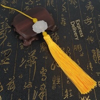 Doppelseitiger weißer Jade-Anhänger mit flachem Lotus und Quaste, handgefertigter Fächer-Charm, Laterne, antikes Kostüm, Hanfu-Taillenanhänger im chinesischen Stil